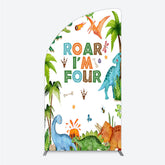Aperturee Aperturee Roar I’m Four Dinosaur Birthday Half Moon Arch Backdrop Boys 4th Bday Party Banner T Rex and Volcano Jungle Photo Prop